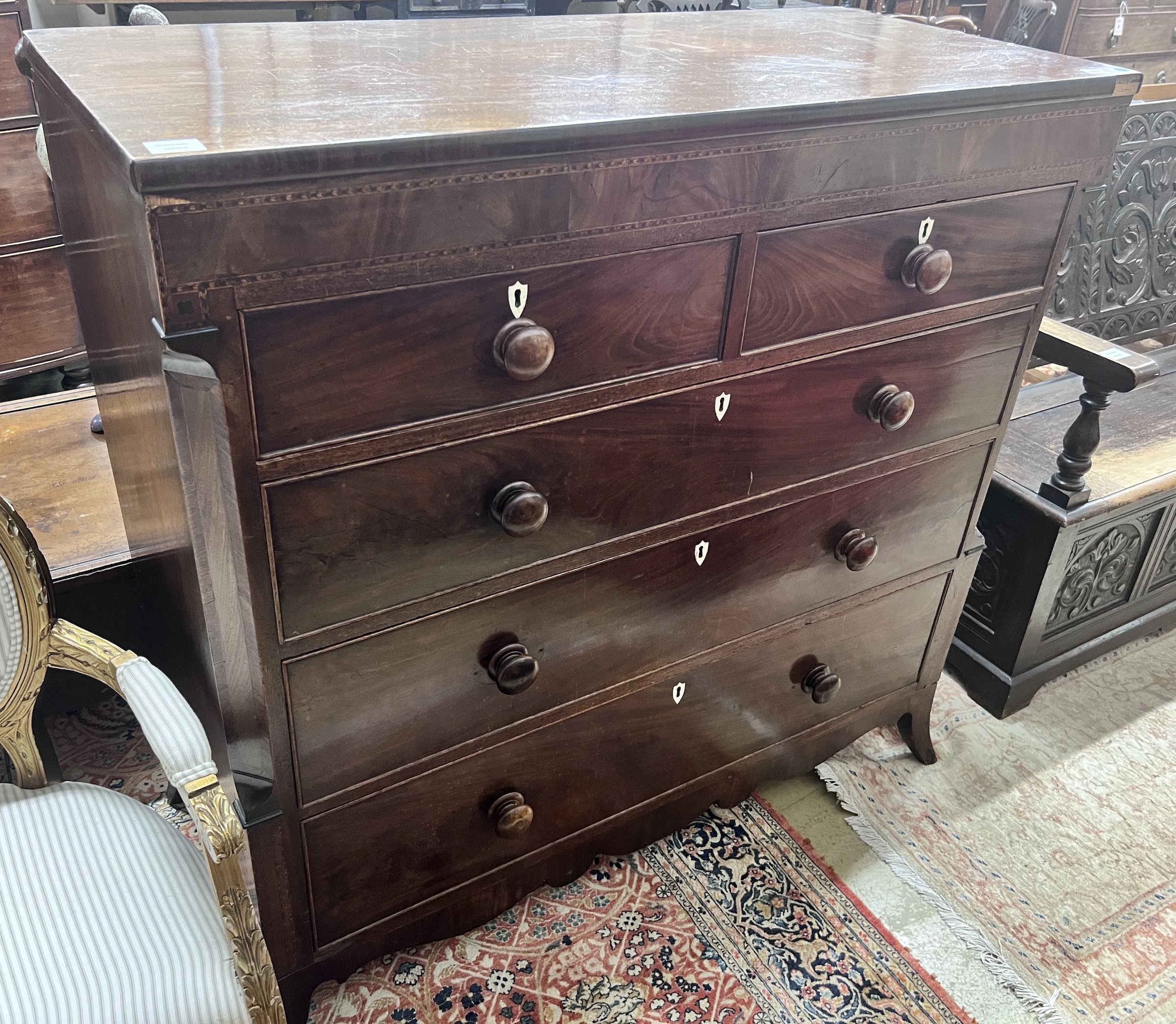 A George IV mahogany five drawer chest, width 122cm, depth 55cm, height 120cm